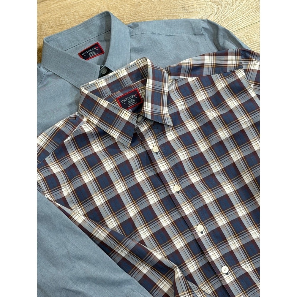 UNTUCKit Mens Small Long Sleeve Button Down Shirt Lot 2 Plaid Chambray Blue